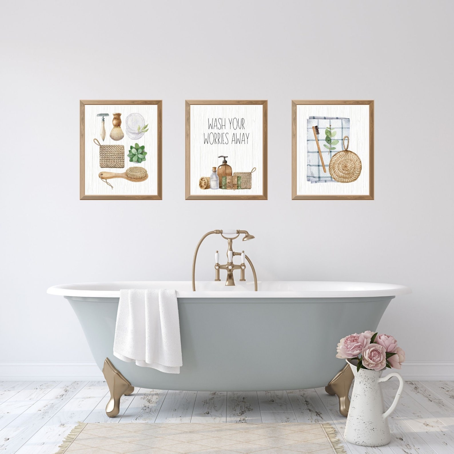 Bathroom Supplies Set Watercolor Wall Art Digital Printable Etsy