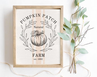 Fall Farmhouse Pumpkin Wall Art Grain Sack Art Printable Pumpkin Patch Autumn Farm Harvest Thanksgiving Vintage Home Decor Digital Download