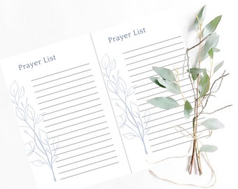 Minimalist Floral Blue Line Art Printable Prayer List Christian Daily Planner Notes Digital Download Letter Size Sheets Faith Journal