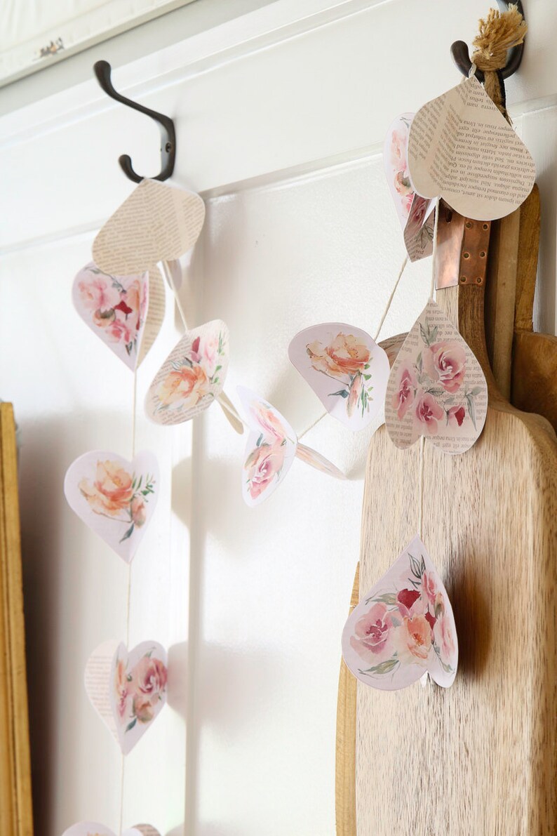 DIY Book Page Heart Garland Printable Vintage Valentines Bunting Decor ...