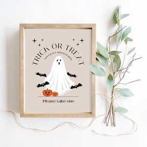 Trick or Treat Welcome Sign Printable Wall Art or Table Top Decor Take a Treat Exit or Entrance Sign for Kids Halloween Signage Decoration