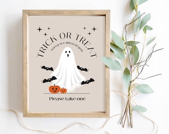 Trick or Treat Welcome Sign Printable Wall Art or Table Top Decor Take a Treat Exit or Entrance Sign for Kids Halloween Signage Decoration