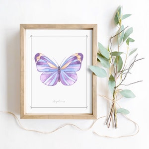 Purple butterfly watercolor wall art digital printable cute spring insect wall home decor girls nursery room wall hanging nature print