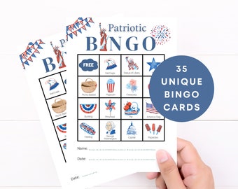 Patriotic Bingo Cards Printable Game, 4th of July Bingo Activity, Independence Day Bingo Party Games, July 4th Memorial Day Activities