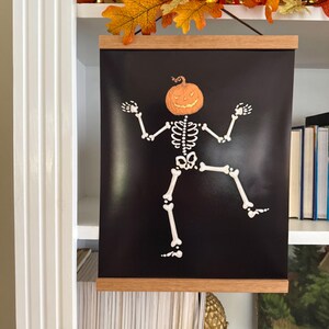 Skeleton Pumpkin Spooky Halloween Printable Wall Art Digital Download Funny Dancing Pumpkin Head Skeleton Cute Home Decor for Trick or Treat