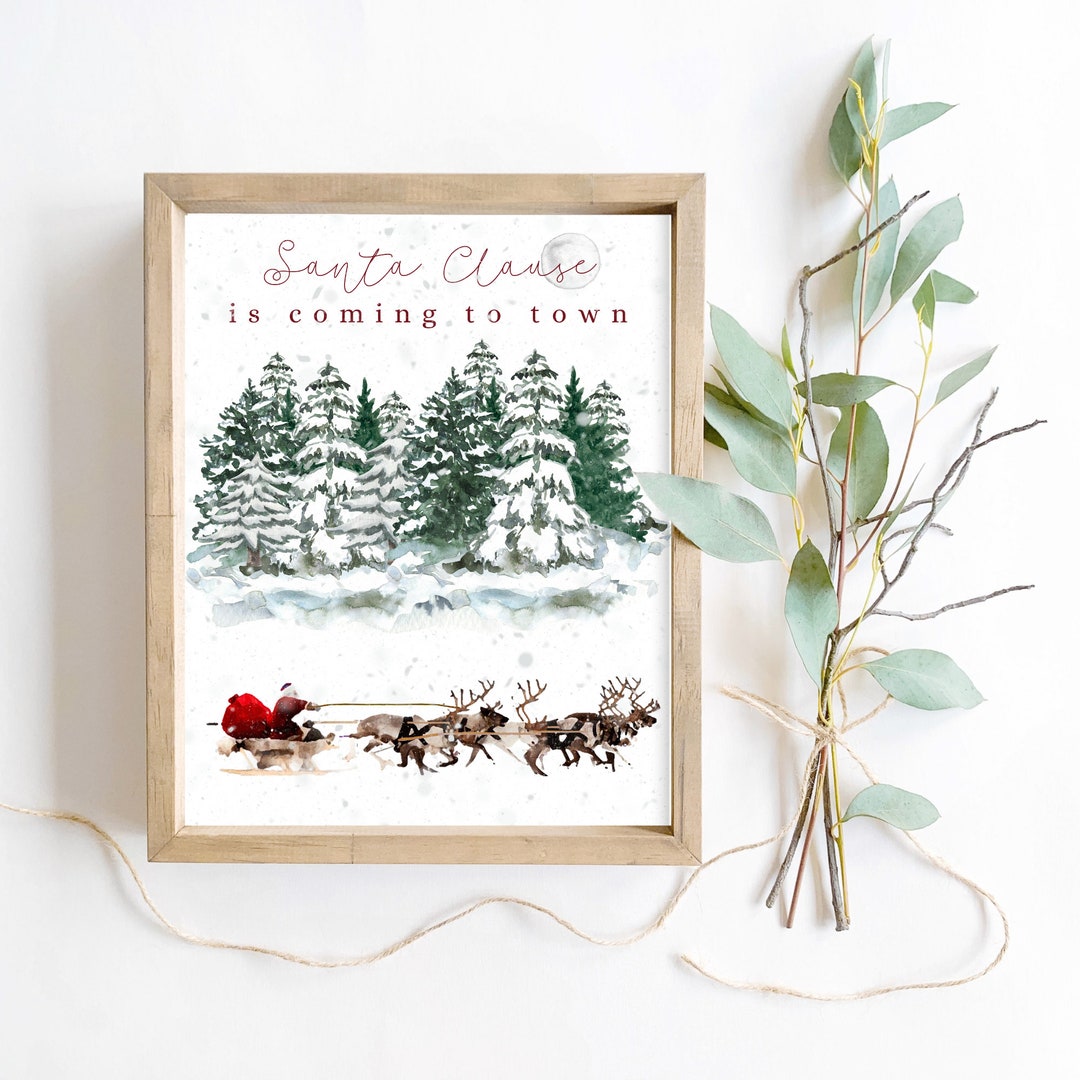 Santa Claus is Coming to Town Wall Art Printable, Vintage Christmas ...