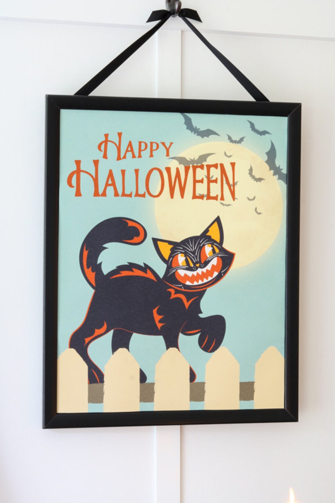 Retro Halloween Cat Printable Wall Art | Pastel Cat Halloween Print | Groovy Cat Decor | Funky ...