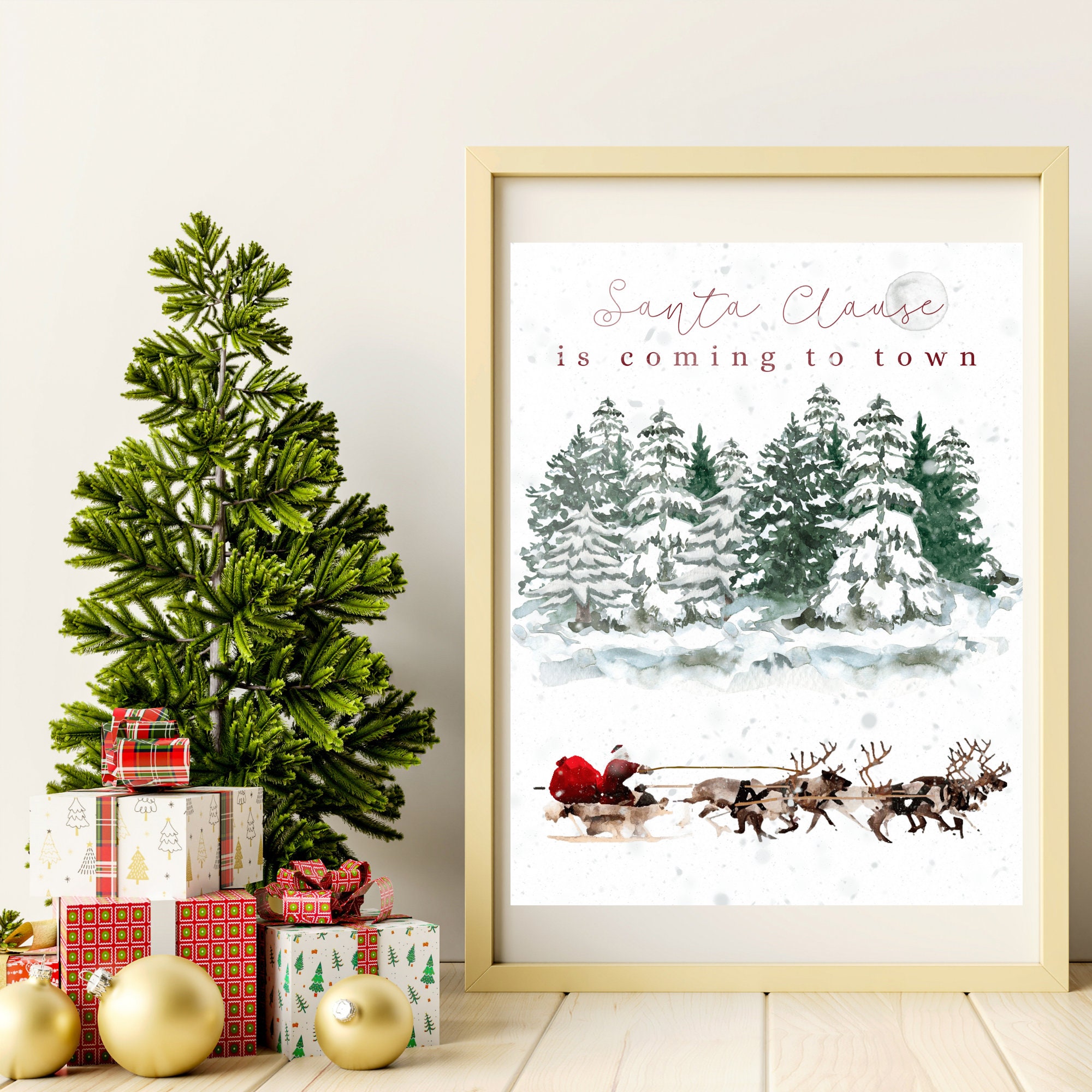 Santa Claus is Coming to Town Wall Art Printable, Vintage Christmas ...
