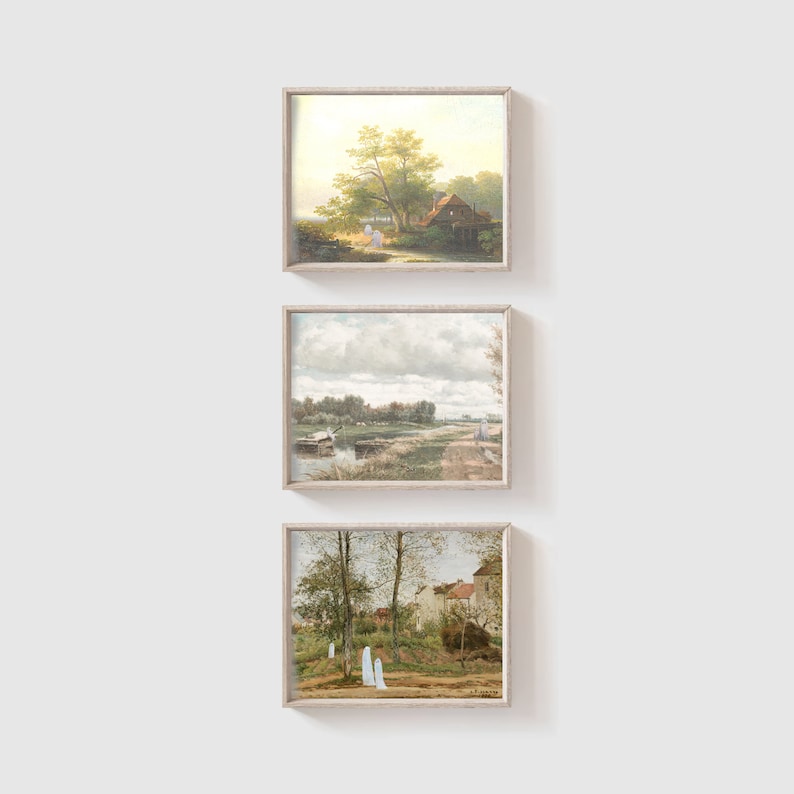 Set of 3 Halloween Vintage Landscape Prints Ghosts Oil Paintings Rustic Wall Art Bundle Farmhouse Halloween Wall Decorations Printable image 6