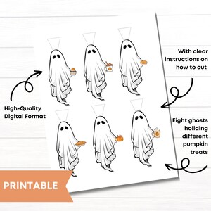 Halloween ghost garland printable, pumpkin treat bunting, cute Halloween banner DIY, festive fall decoration, printable autumn garland, trick or treat party decor, pumpkin ghost printable, spooky home banner, fireplace Halloween printable, Halloween party decoration