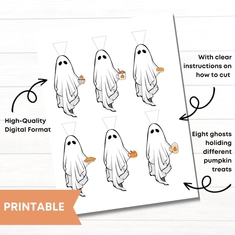 Halloween ghost garland printable, pumpkin treat bunting, cute Halloween banner DIY, festive fall decoration, printable autumn garland, trick or treat party decor, pumpkin ghost printable, spooky home banner, fireplace Halloween printable, Halloween party decoration