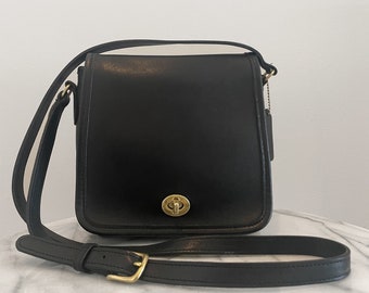 Vintage Coach Purse | 90s Companion Flap Crossbody Satchel Bag | Authentic Black Leather | Rare Old Tote | Serial Number M9N-9076