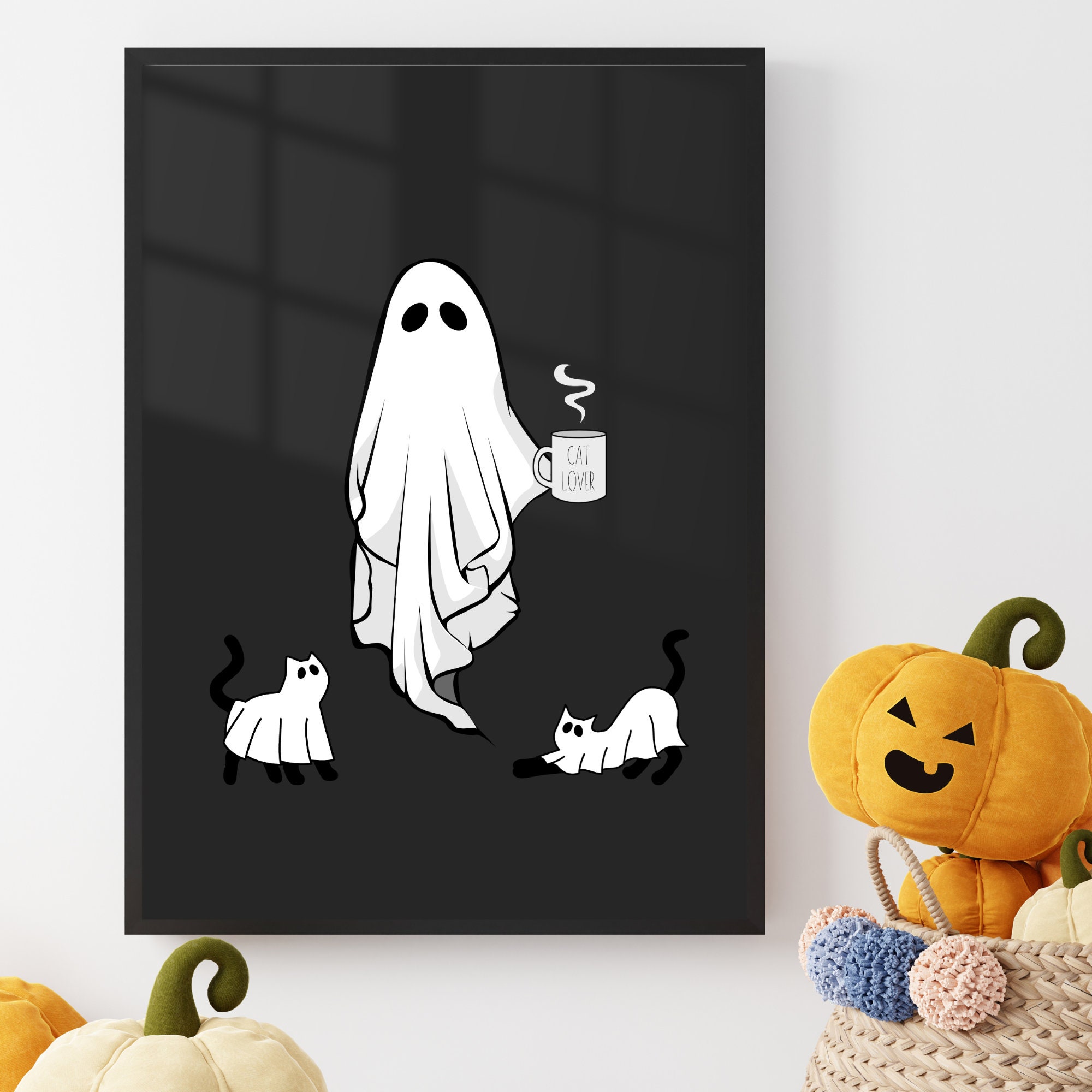 Cat Lover Ghost Printable Wall Art Decor | Halloween Ghost and Cats ...