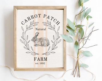Carrot Patch Farmhouse Printable Wall Art Digital Download Rabbit Grain Sack Farm Art Easter Farmers Market Unframed Tabletop Display