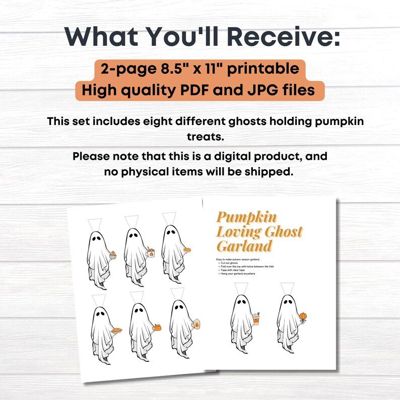 Pumpkin Lover Ghost Garland Printable, Cute Halloween Banner, Pumpkin Treat Ghosts Bunting, Fall Party Fireplace Trick or Treat Decor