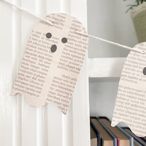 DIY Book Page Ghost Garland Printable | Vintage Bookpage Ghost Bunting | Halloween Decor Garland | Book Lovers Ghost Banner Instant Download