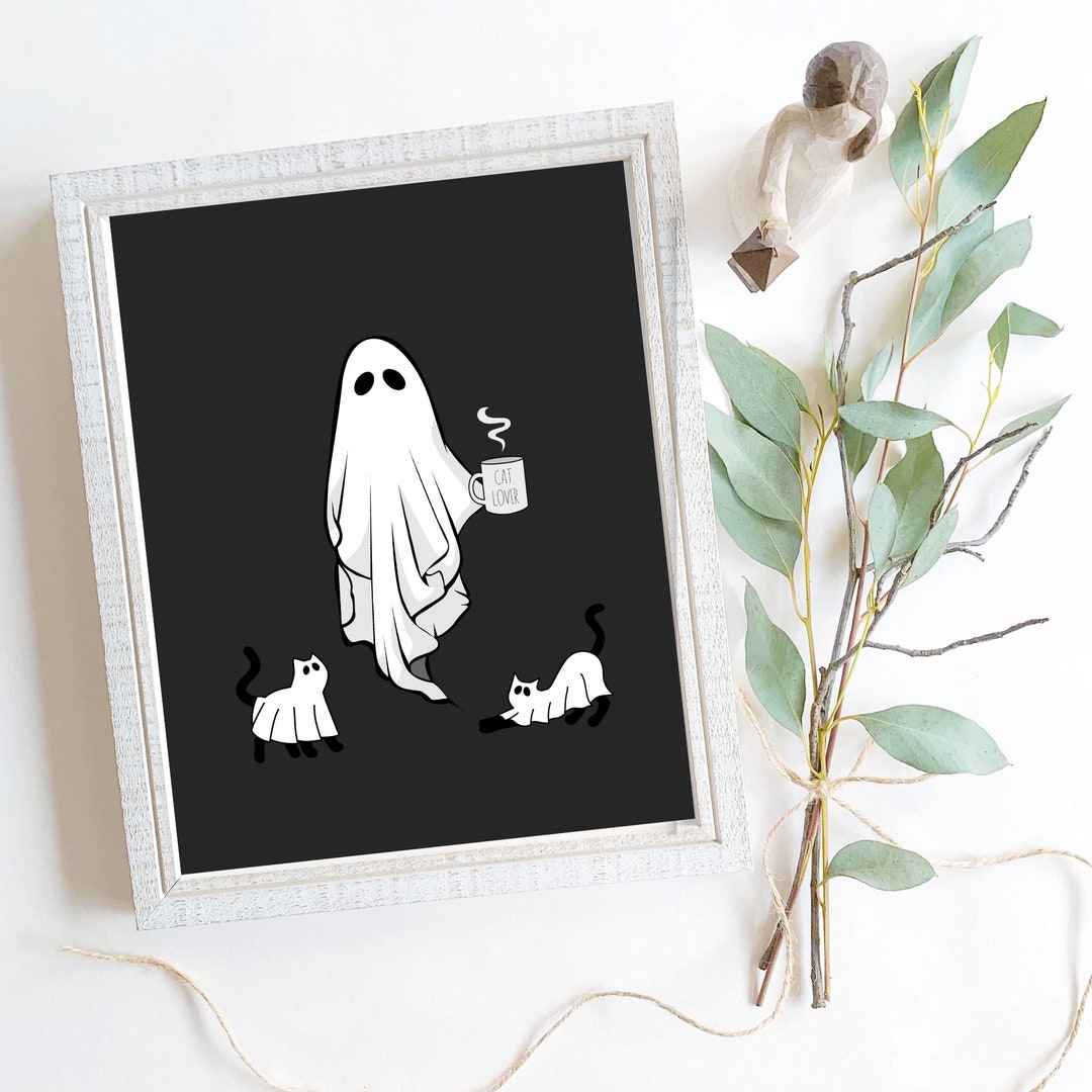 Cat Lover Ghost Printable Wall Art Decor | Halloween Ghost and Cats ...