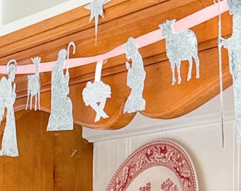 Nativity Garland Template Printable, Holy Family Christmas Banner, DIY Nativity Craft, Manger Silhouette Bunting, Religious Christmas Decor
