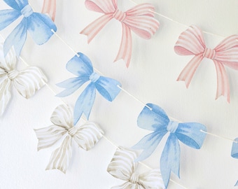 3 in 1 Bow Garland Decor Printable | Retro Coquette Party Decoration | Hanging Ribbon Banner | Baby Shower Ornament | Bridal Shower Backdrop