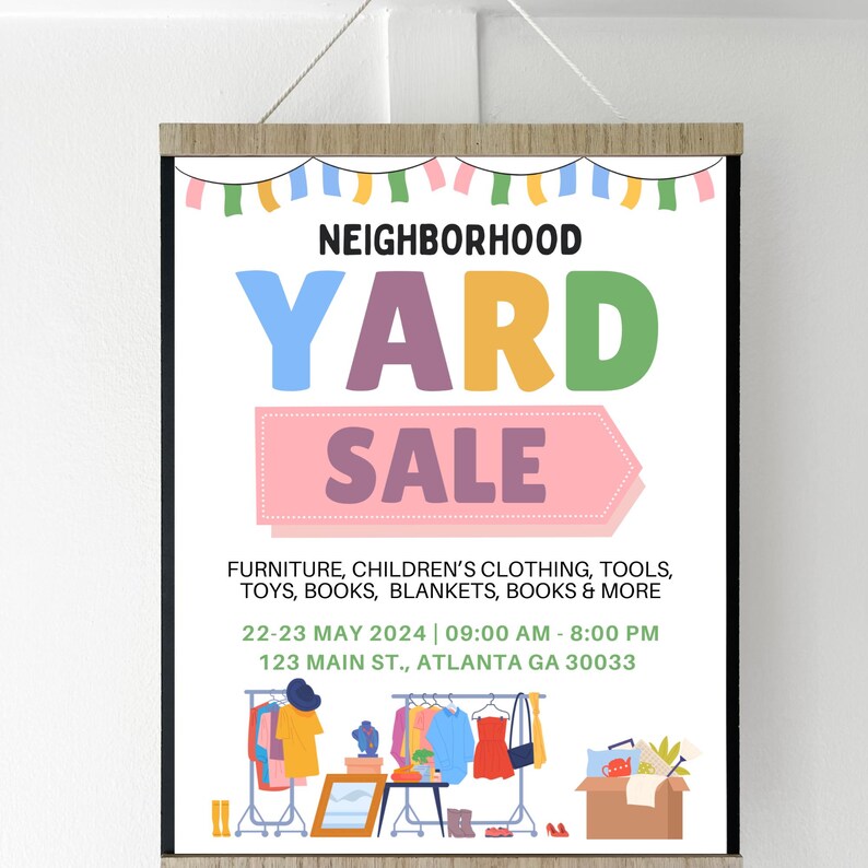 CANVA Editable Yard Sale Flyer Template Neighborhood Garage Sale Sign