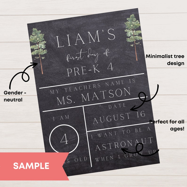 Chalkboard First Day of School Sign Printable Minimal, Gender Neutral ...