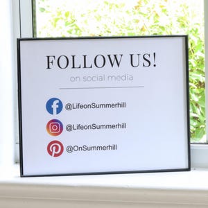 Editable Social Media with Icons Sign, Printable Follow Us Template, Online Business Account Cards, Social Networking Handle Display