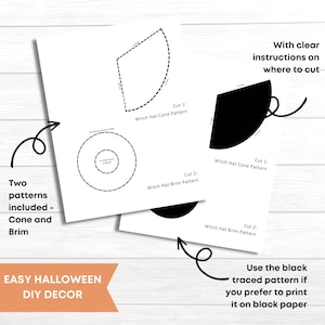 Printable Halloween witch hat pattern, witch hat DIY decoration, spooky Halloween banner printable, witch hat party garland, paper cone hat Halloween craft, witchy garland decoration, Halloween decor printable, DIY witch hat PDF, handmade witch hat printable, witchy Halloween art