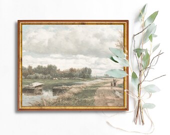 Country Road Vintage Landscape Oil Painting Country Digital Download Printable Wall Art Village Nature Antique Print Decor