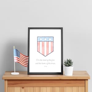 O're The Land of the Free and The Home of the Brave Watercolor Independence 1776 American Patriotic USA Wall Art Decor Digital Printable image 5