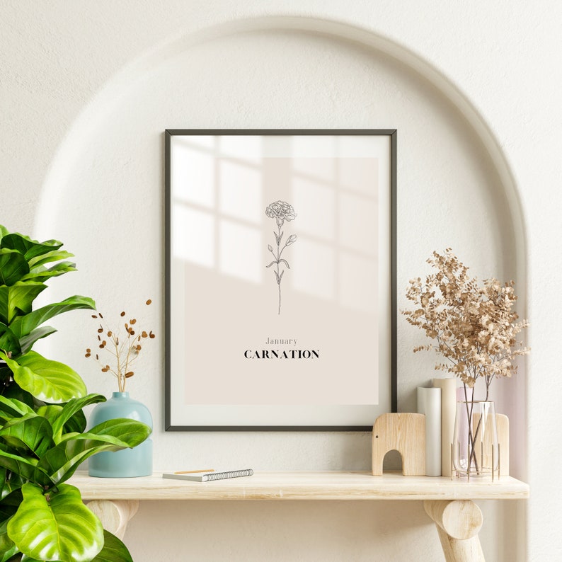 January Carnation birth flower wall art digital printable home decor kitchen bathroom bedroom living room garden plant art print image 9