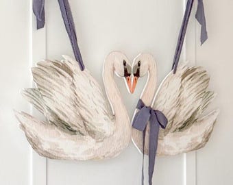 DIY Watercolor Swan Wall Decor Printable, Elegant Two Swans Door Hanger Art, Vintage Inspired Bird Decoration, Cottage Style Home Accent