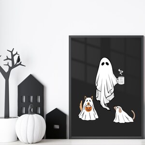 Halloween Ghost and Dog Wall Art Printable | Ghost Dog Lover Home Decor ...
