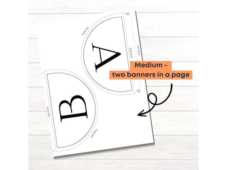May include: Printable template for two medium-sized banners. The template includes the letters A and B, with instructions to cut and fold the banners.