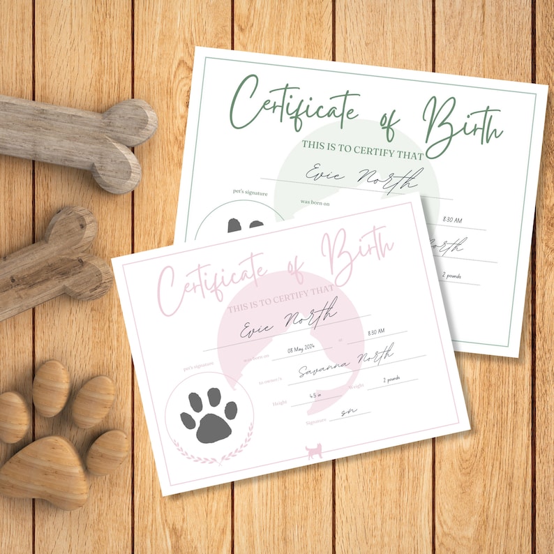 Editable Puppy Birth Certificate Set of 3 Dog Certificate Templates Customizable Doggy Birth ...
