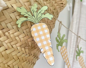 Gingham Carrot Printable Garland, Plaid Orange Carrots Banner, Nursery Checkered Vegetable Buntings, Farmhouse Easter Kitchen Hanging Decor