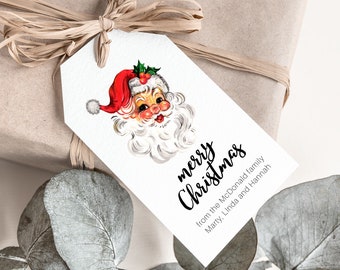 Vintage Santa Claus Christmas Gift Tag Editable PDF, Father Christmas Personalized Printable Gift Tags, Retro Santa Holiday Product Tag