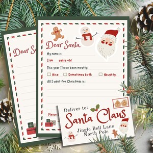 Brief an Santa Druckbare Vorlagen | Weihnachtsbrief und Umschlag für Santa Claus | Lieber Santa | Weihnachtsmann-Buchstabe Kinder-Weihnachtswunschliste