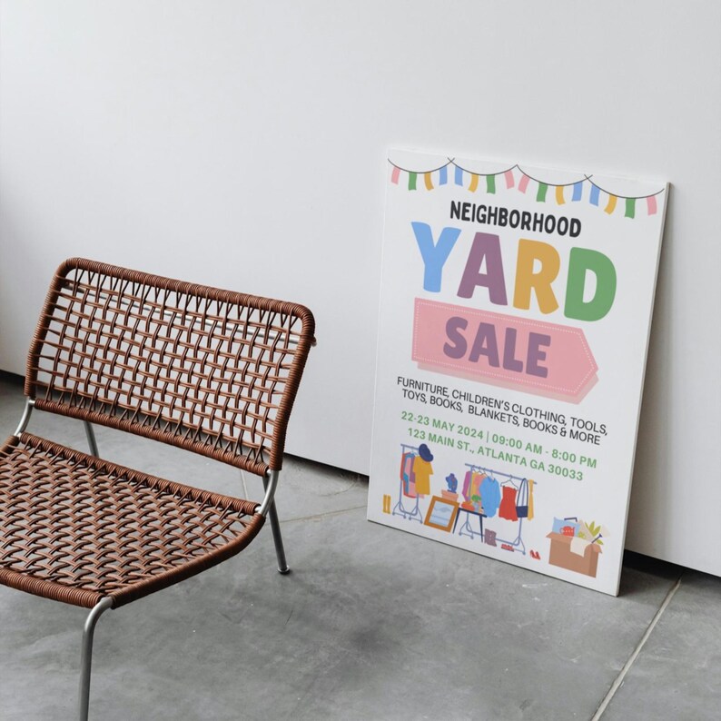 CANVA Editable Yard Sale Flyer Template Neighborhood Garage Sale Sign