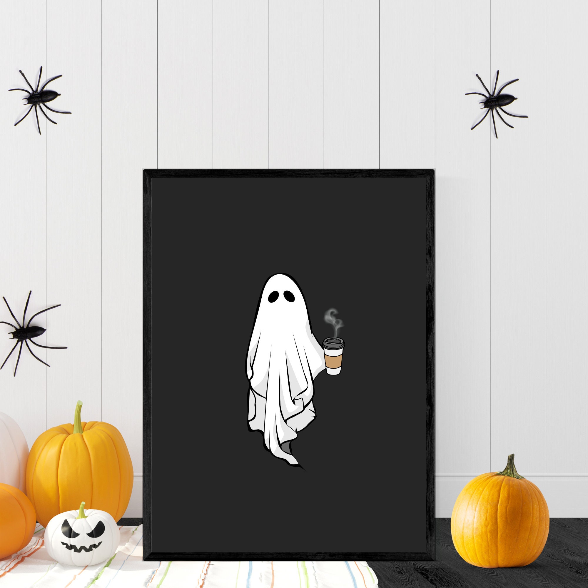 Funny Halloween Wall Art Printable Digital PDF Ghost Holding a Cup of ...
