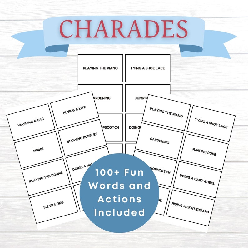 Charades Printable Game 100 Fun Words and Actions Included Interactive Charades Printable Game 100 Fun Words and Actions Included Interactive