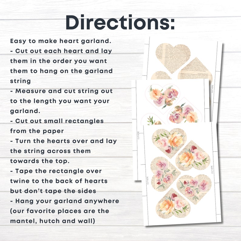 DIY Book Page Heart Garland Printable Vintage Valentines Bunting Decor ...