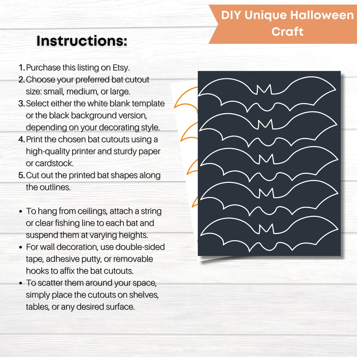 Bat Cutouts Printable Decor Paper Bats Wall Hangings Etsy