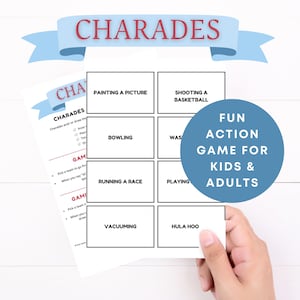 Charades Printable Game | 100+ Fun Words and Actions Included | Interactive Family Guessing Games | Draw the Word | Icebreaker for Parties