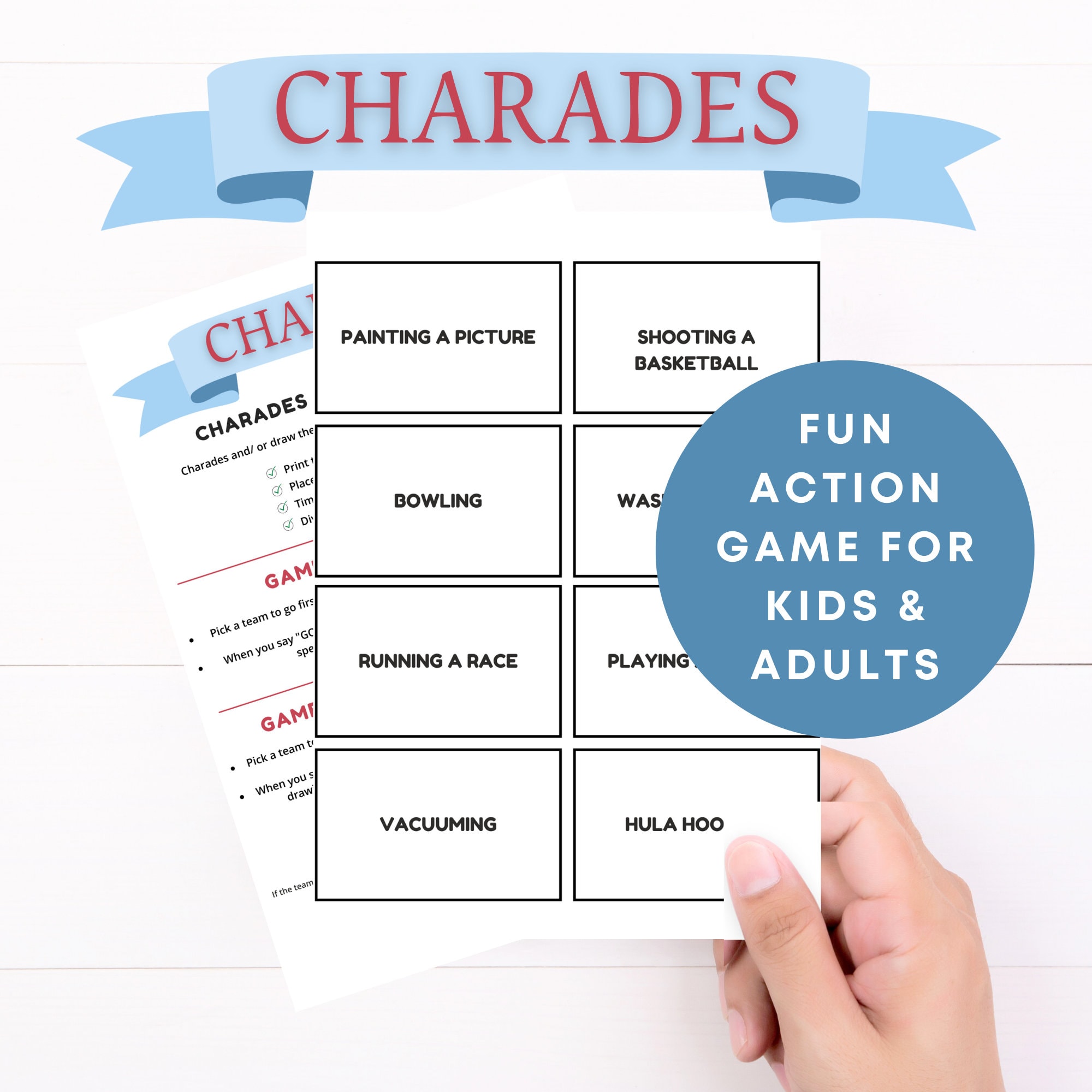 Charades Printable Game 100 Fun Words and Actions Included Interactive Charades Printable Game 100 Fun Words and Actions Included Interactive