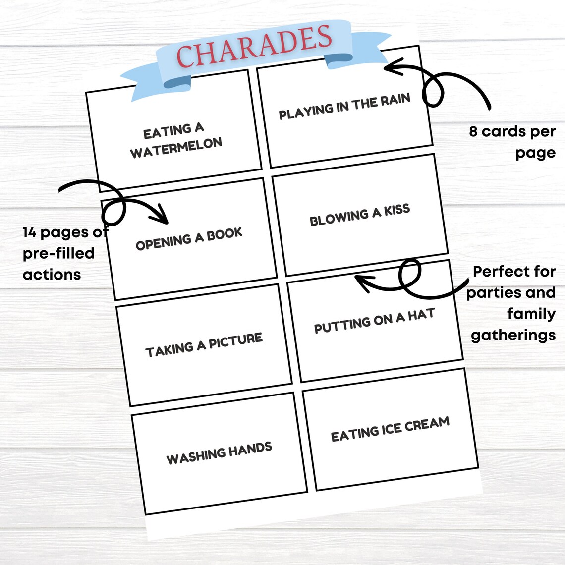 Charades Printable Game 100 Fun Words And Actions Included Charades Printable Game 100 Fun Words And Actions Included
