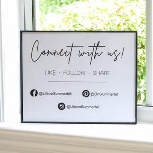 Editable Social Media Minimalist Sign, Connect with Us Display Printable, Business Booth Decor, Social Networking Sites Username Signage