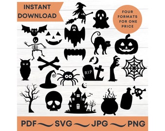 Halloween Graphics Bundle Silhouette | Halloween SVG Files | Halloween PNG Designs | Halloween PDF Patterns | Halloween Clipart Download