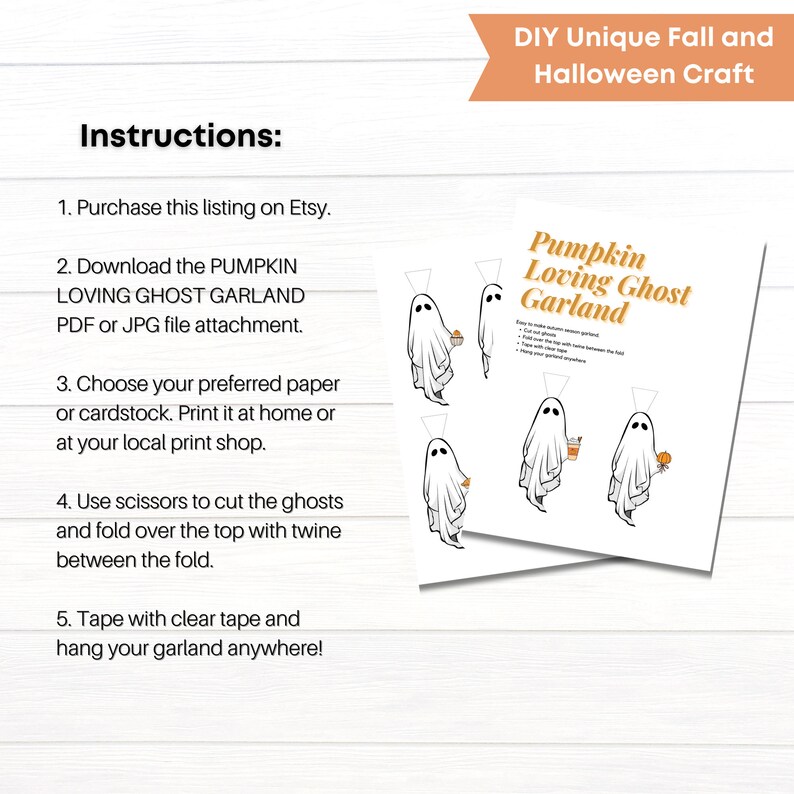 Pumpkin ghosts printable bunting, cute Halloween garland, fall party fireplace decoration, trick or treat banner printable, ghost and pumpkin decor, festive Halloween printable, autumn home decoration, printable ghost banner, spooky Halloween garland, pumpkin fall decor
