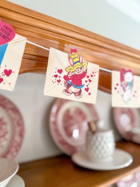 Retro Valentine Garland Printable, Vintage Valentines Collage