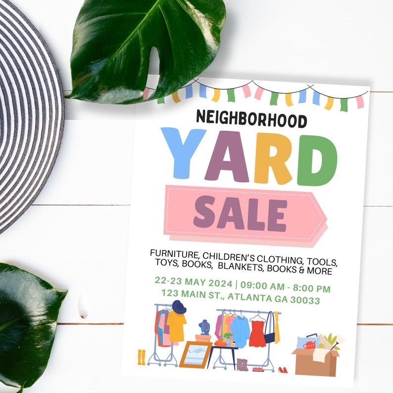 CANVA Editable Yard Sale Flyer Template Neighborhood Garage Sale Sign